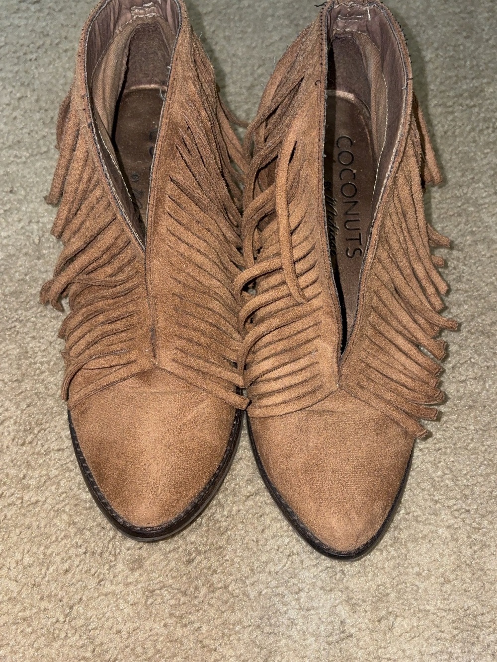 Coconuts by Matisse Tan Suede Fringe Ankle Booties